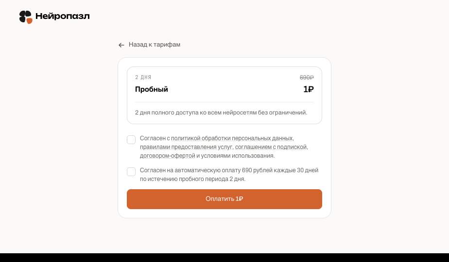 Экран подтверждения оплаты с согласиями